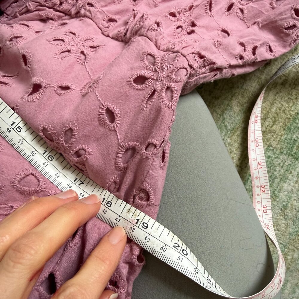 Eloquii Eyelet Detail Tie Front Puff Sleeve Maxi Dress Pink Mauve Size 18 - Picture 8 of 11